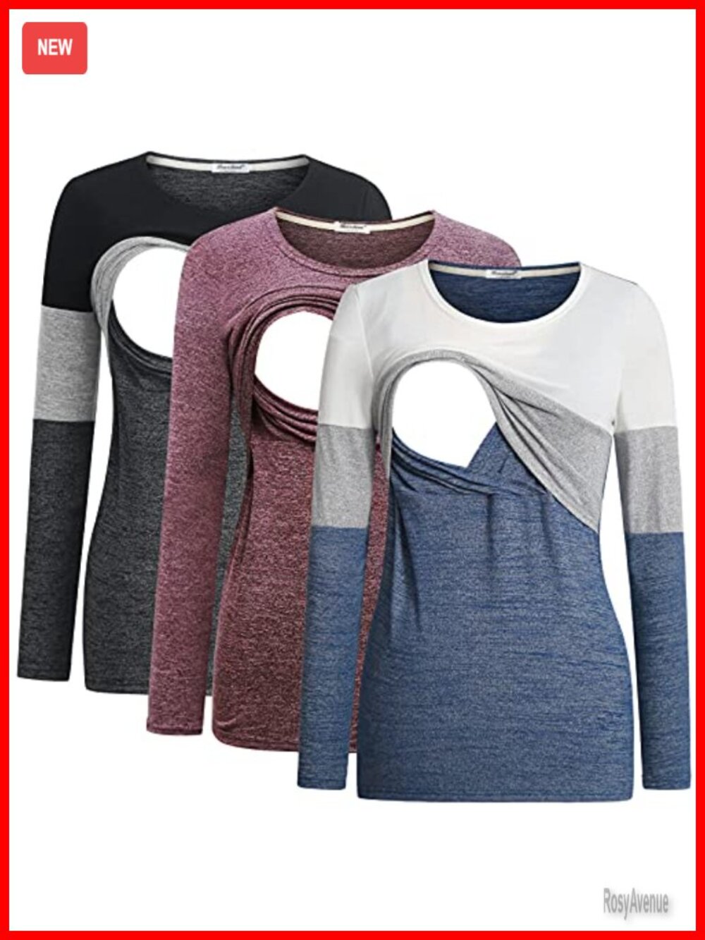 Women's Maternity Nursing Tops 3 Pack Long Sleeve Breastfeeding Shirts